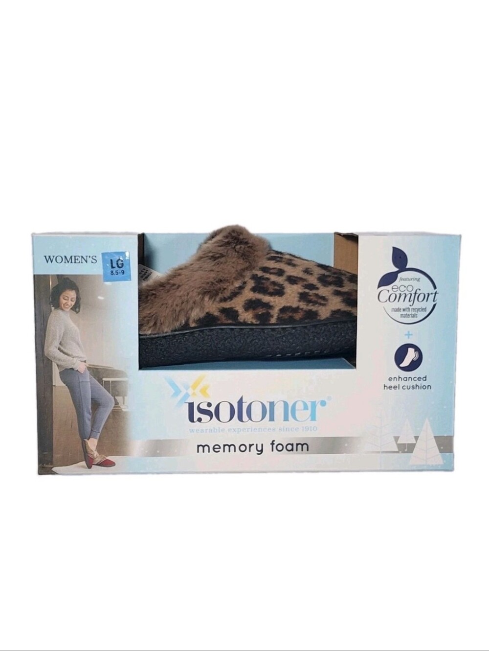 NWT Isotoner Memory Foam Slippers Shoes Leopard Women's Lg 8.5-9 In Box